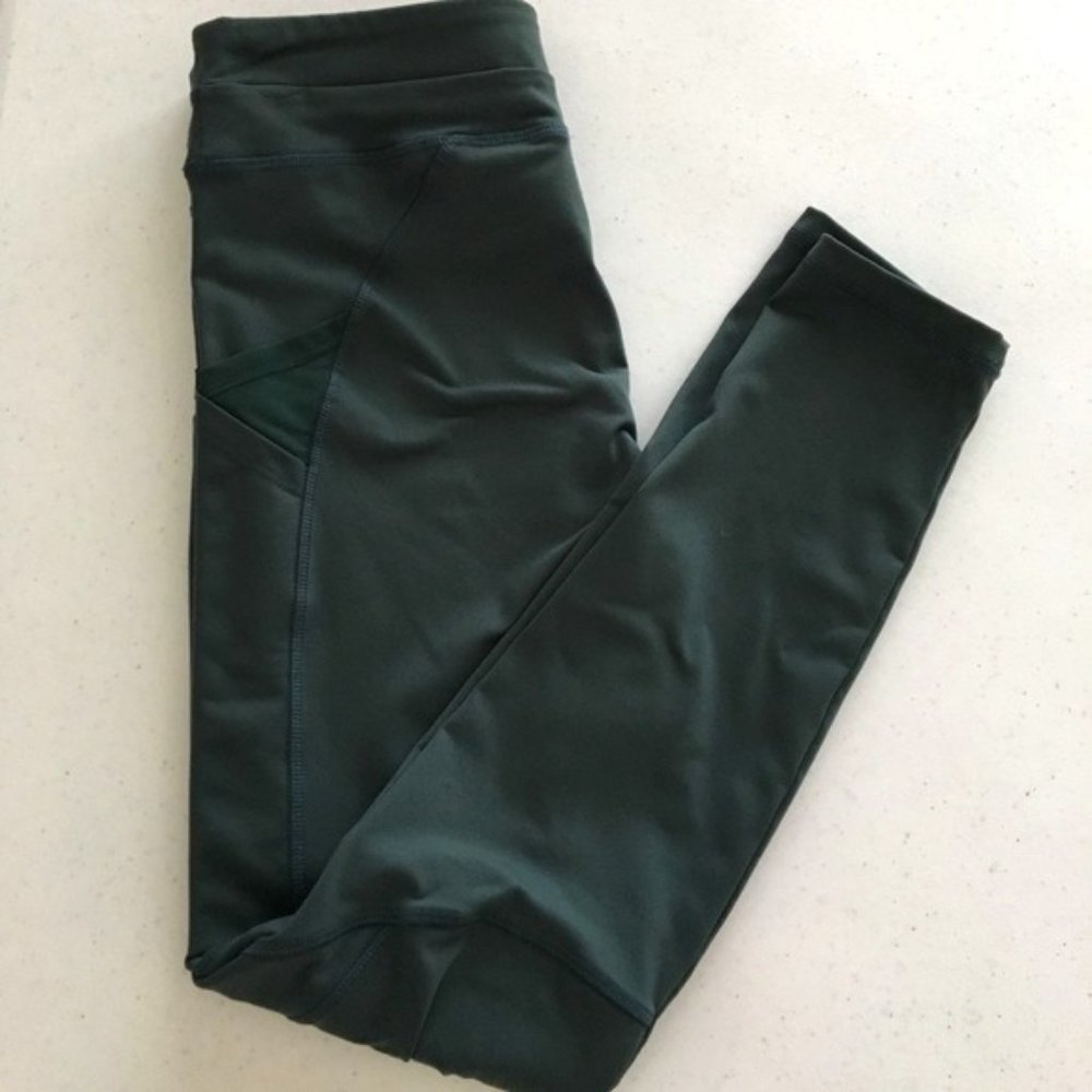 Dark Green Athletic Mesh Pocket Leggings - Size Medium